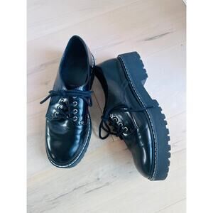 Women’s Black Chunky Lug Sole Oxford Shoes Size 7.5 Goth Emo Dark Academia